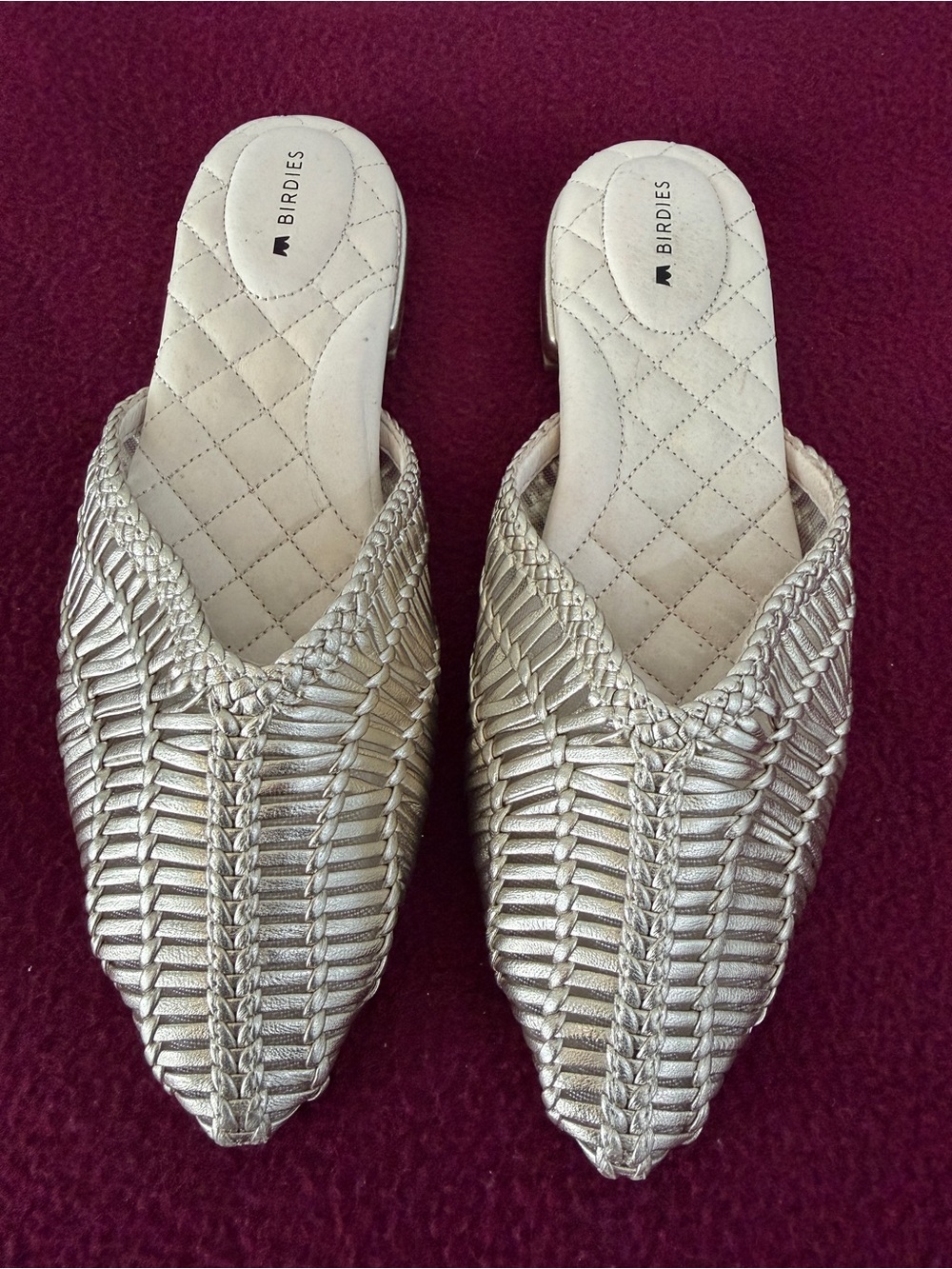 Birdies Metallic Gold Woven Slip-On Mules